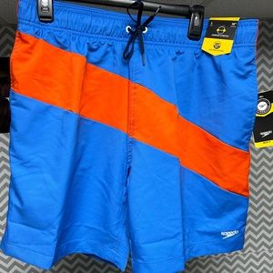Men’s blue & orange Speedo bathing swim trunks Large NWT